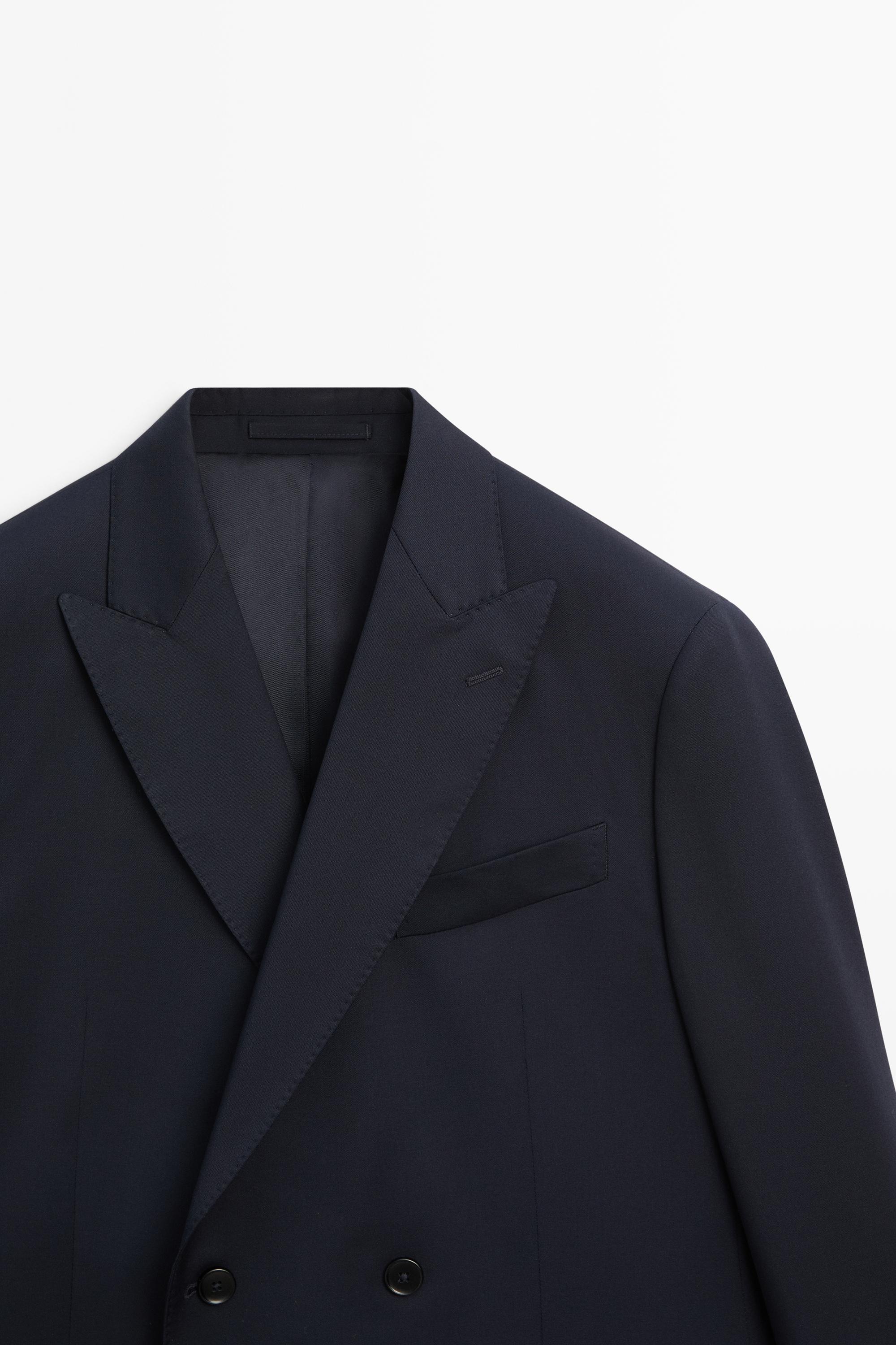 100% cool wool double-breasted suit blazer